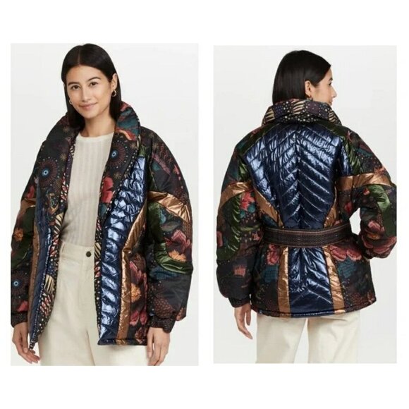 💕FARM RIO💕 Black Wild Bananas Metallic Reversible Puffer Jacket Large L NWT - Picture 5 of 16